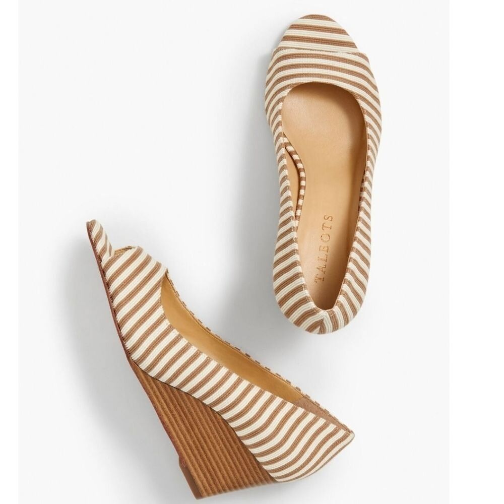 NEW Talbots Royce Peep Toe Wedge Cafe/Tan Ivory, Women's Size 9 M